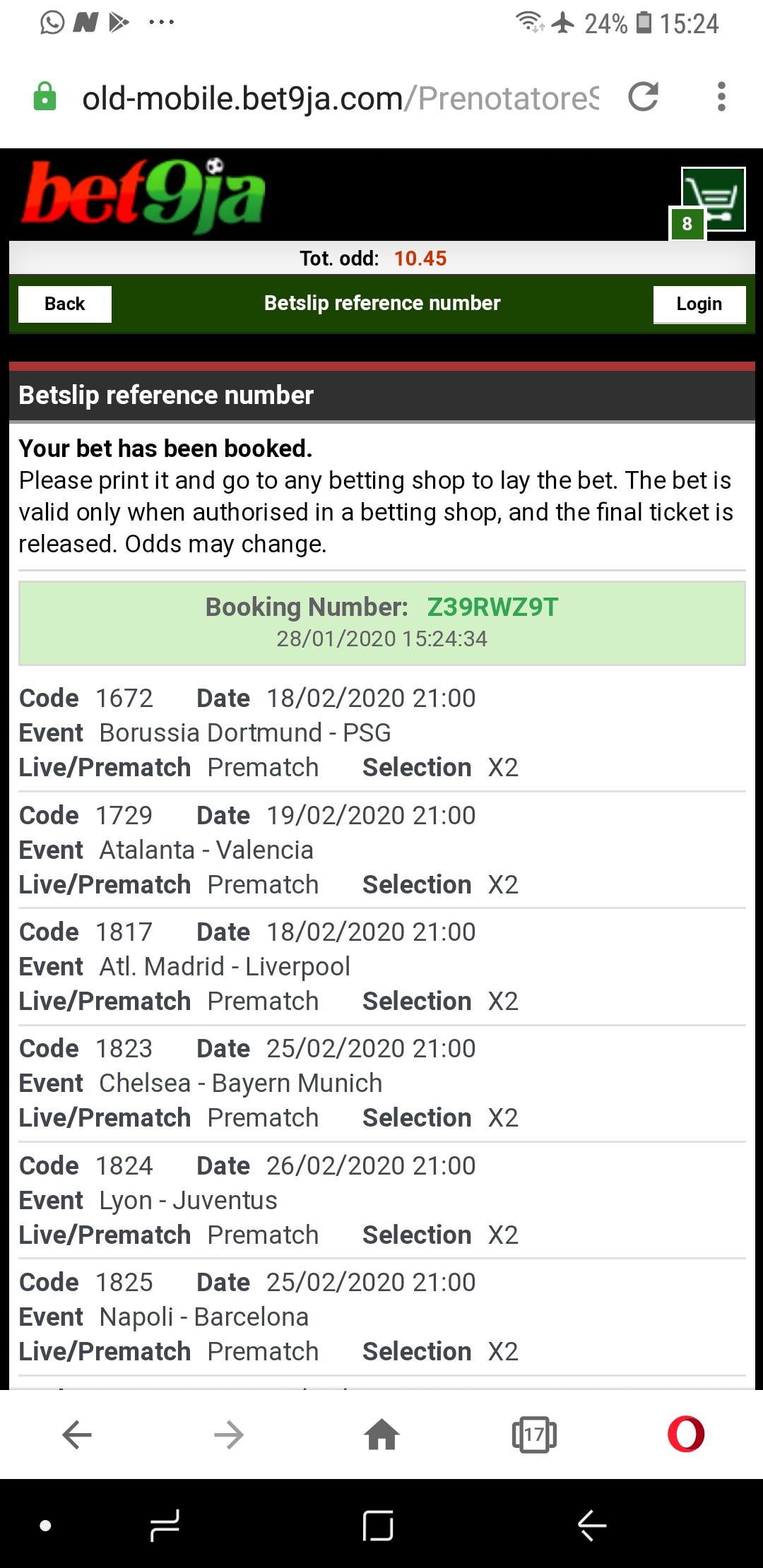 uefa champions league bet9ja code