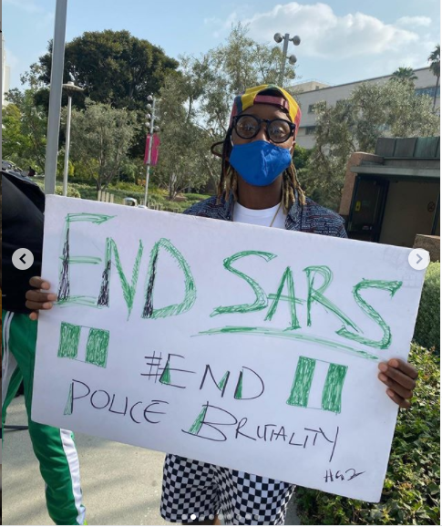  Rapper, Yung6ix leads #EndSARS protest in Los Angeles, US (photos)