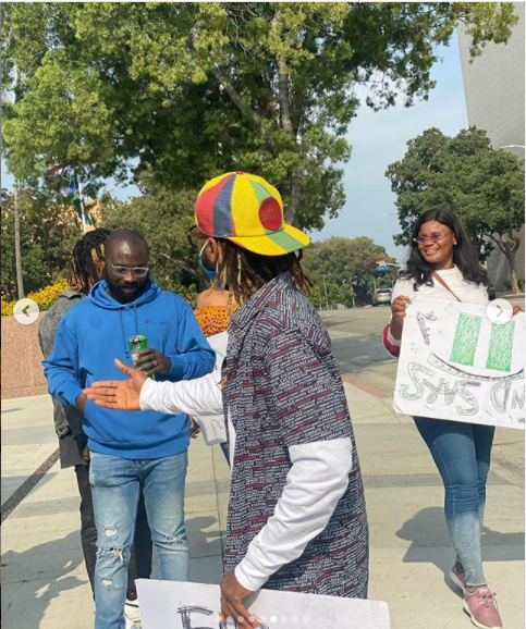  Rapper, Yung6ix leads #EndSARS protest in Los Angeles, US (photos)