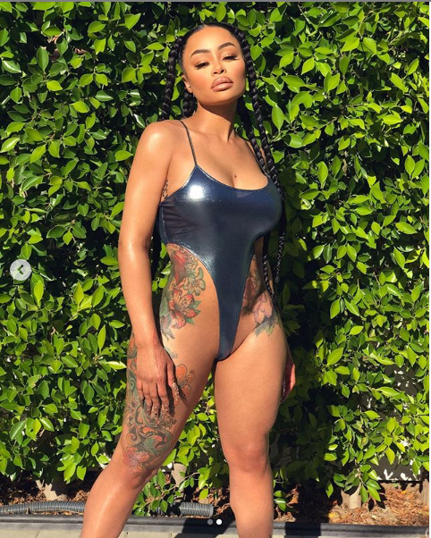  Blac Chyna flaunts her curves as she poses in a very daring high-rise silver swimsuit (Photos)