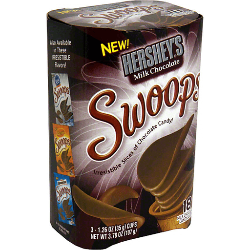 Hershey's Swoops milk chocolate candy box featuring irresistible slices of chocolate in a stylish package.