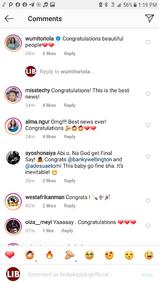 Ebuka, Toke Makinwa, Mo Abudu, others congratulate Banky W and Adesua Etomi on the birth of their first child