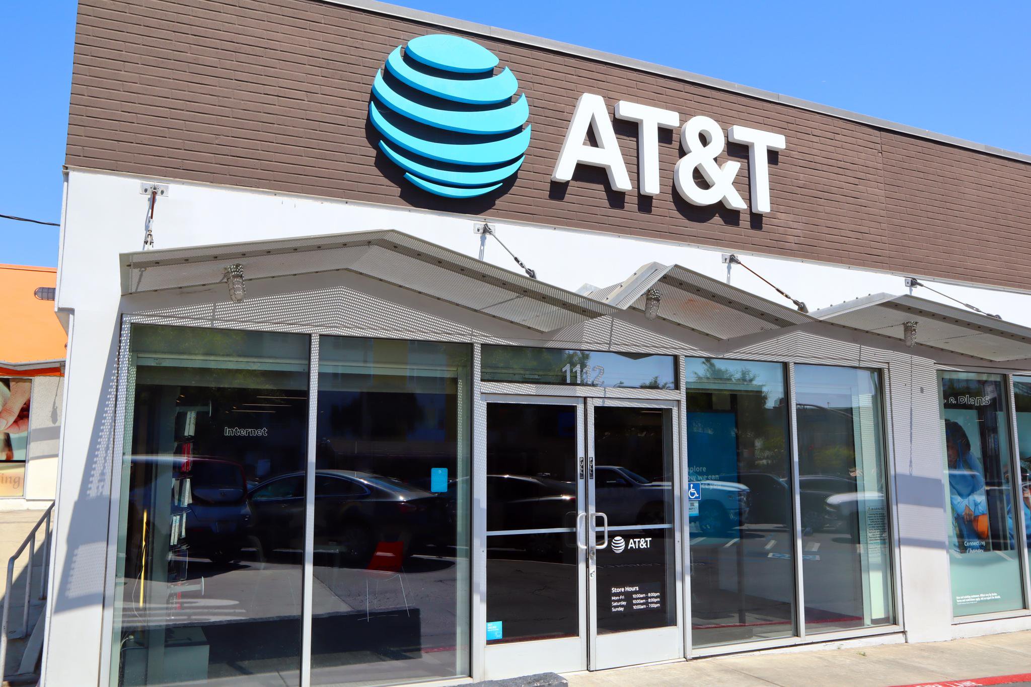 Exterior storefront of an AT&T retail store in West Hollywood, California.