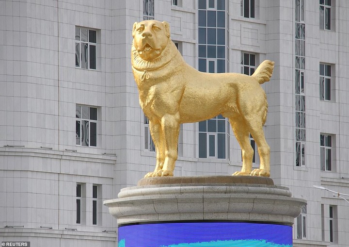 Turkmenistan president, Gurbanguly Berdimuhamedow unveils massive golden statue of his favourite dog breed in the country