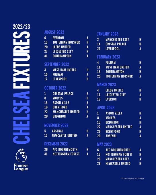 Chelsea's Premier League 202223 Fixtures And Schedule Stakegains Blog