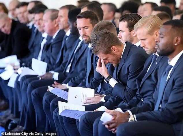 Jamie Vardy appeared close to tears at a memorial service for Vichai Srivaddhanaprabha