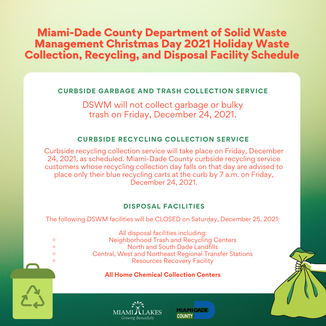 Miami Dade Garbage Pock Up Christmas Day 2022 Miami-Dade County Department Of Solid Waste Management Christmas Day 2021  Holiday Waste Collection, Recycling, And Disposal Facility Schedule - Opera  News