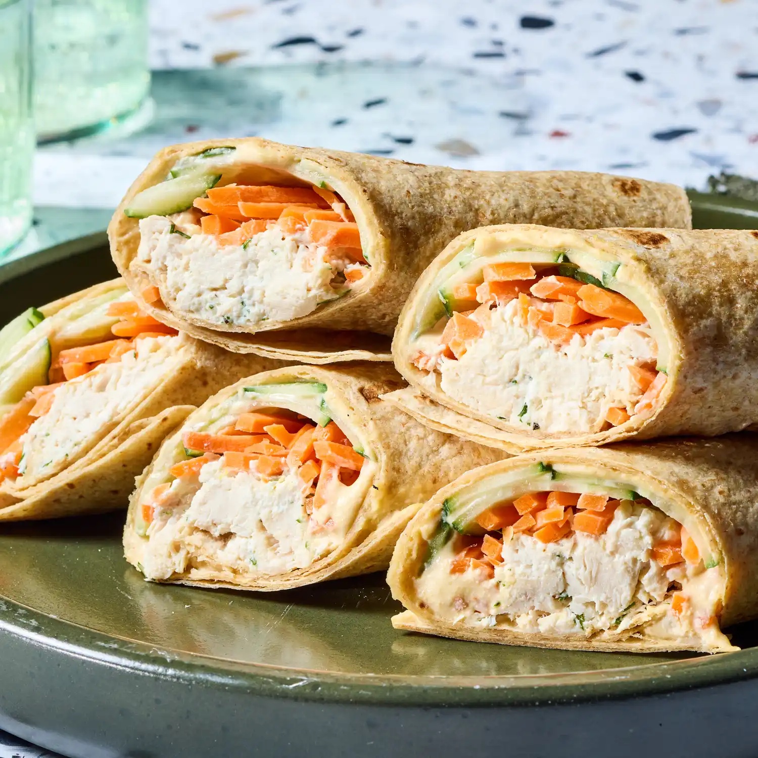 A recipe image of Chicken, Cucumber & Hummus Wrap