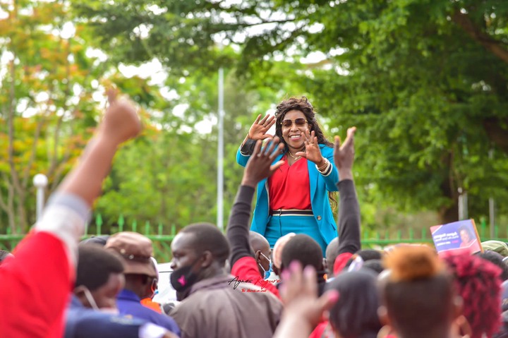 City Tycoon Agnes Kagure gestures during a past political rally. Photo: Agnes Kagure Source: Facebook