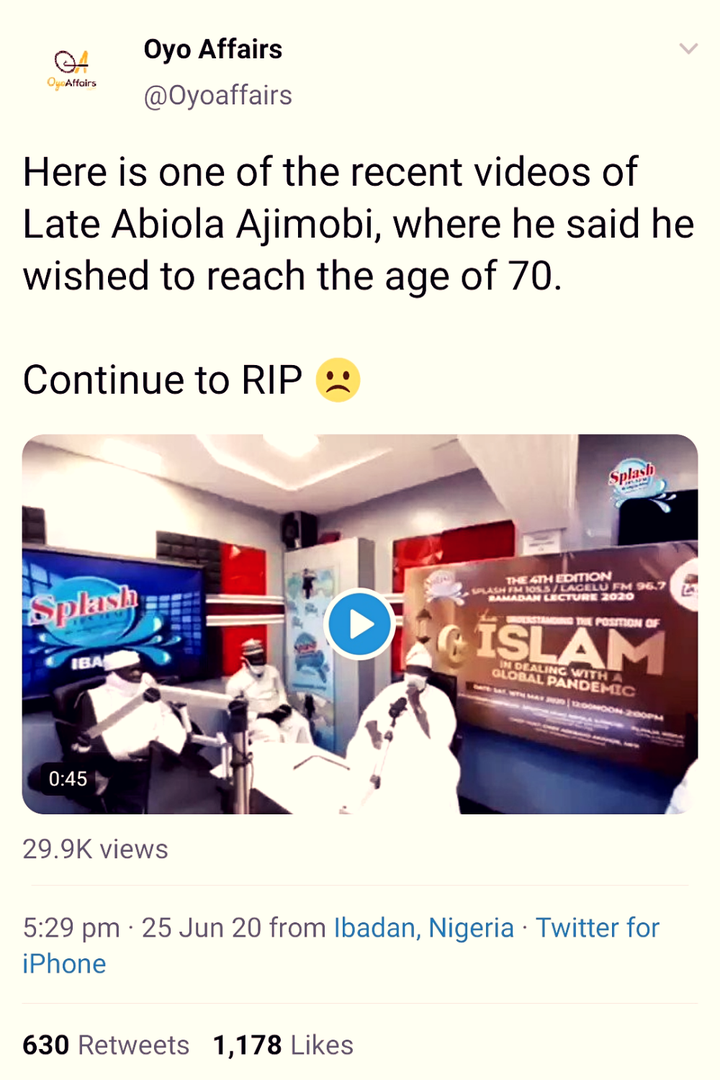 Ajimobi video: how ajimobi revealed on splash fm that he begged god for just 70 years - 0d8503edc5661223792162e343ff846d quality uhq resize 720 - VIDEO: How Ajimobi Revealed On Splash FM That He Begged God For Just 70 Years