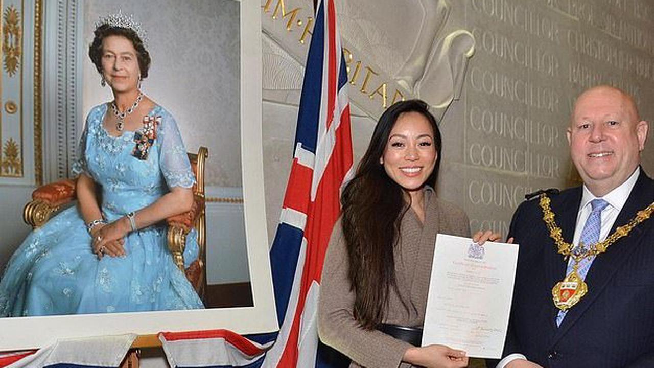 Princess Beatrice's husband's ex Dara Huang posed with a portrait of The Queen