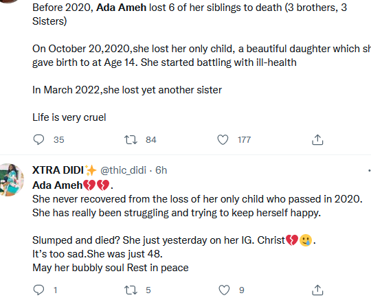 Nigerians express shock over news of Nollywood actress, Ada Ameh