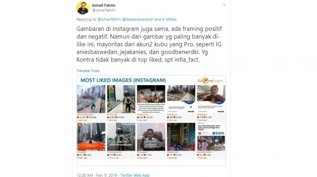 Analis media sosial Drone Emprit, Ismail Fahmi menganalisis isu JPO (twitter @ismailfahmi)