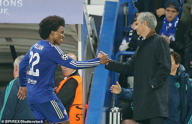 Willian played under Mourinho (right) at Chelsea from August 2013 to December 2015