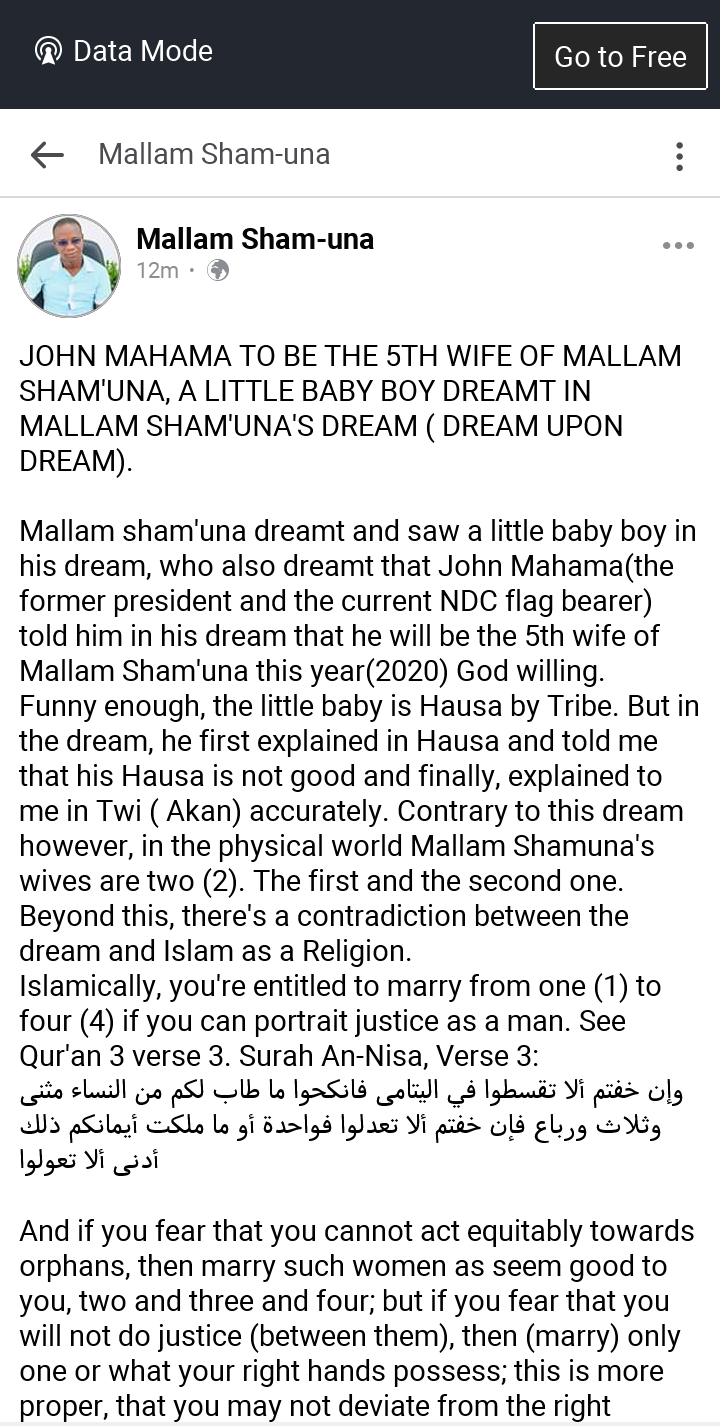 Mallam Sham-Una Reveals New Dream Concerning John Dramani Mahama