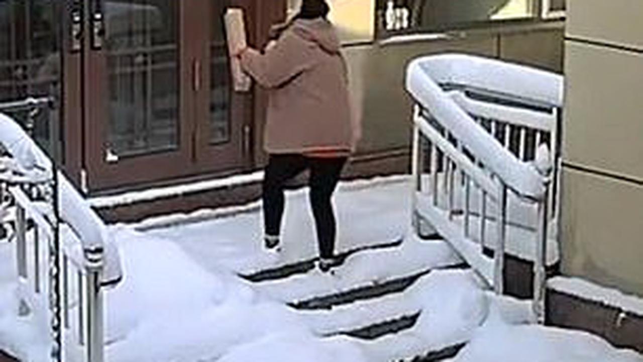 Terrifying moment huge slabs of snow thunder down onto woman&#39;s head as she walks up the steps to her home in China - Opera News