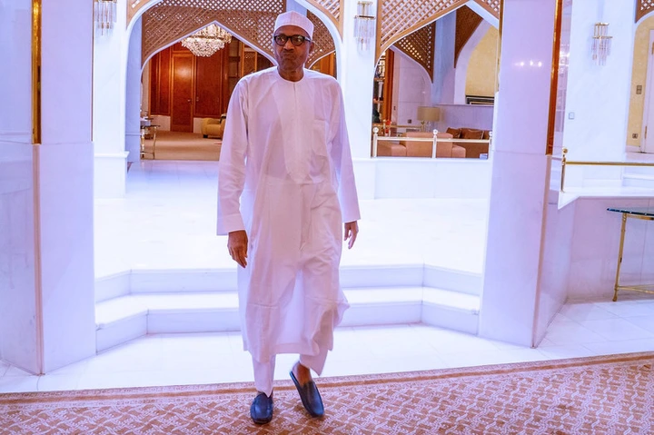 President Muhammadu Buhari at the Villa [Twitter/@BashirAhmaad]