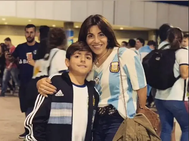 Giannina Maradona, who was previously married to Man City star Sergio Aguero, with her son Benjamin Aguero