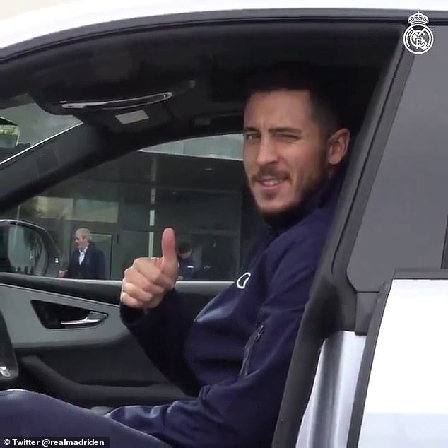 Eden Hazard gave a thumbs up as he sat behind the wheel of his new car presented on Monday