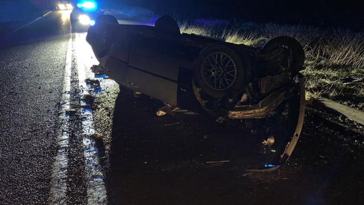Police photo shows wreckage of 'lucky escape' driver's overturned car