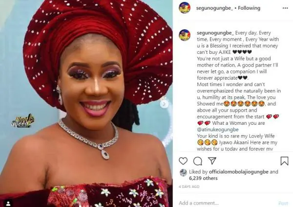 Segun Ogungbe Celebrates His Second Wife, Omawumi On Her Birthday