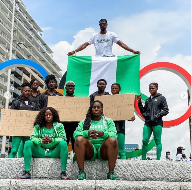 Tokyo 2020 Olympics: Disqualified Nigerian Athletes storm the streets of Japan to protest? (photos)