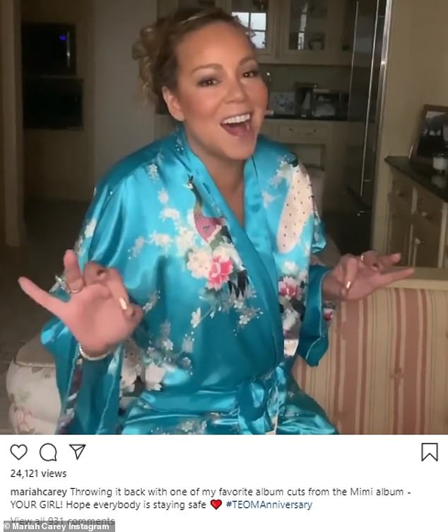 The diva at home: Mariah Carey is continuing to celebrate the 15th anniversary of her acclaimed tenth studio album The Emancipation Of Mimi by doing what she does best–singing