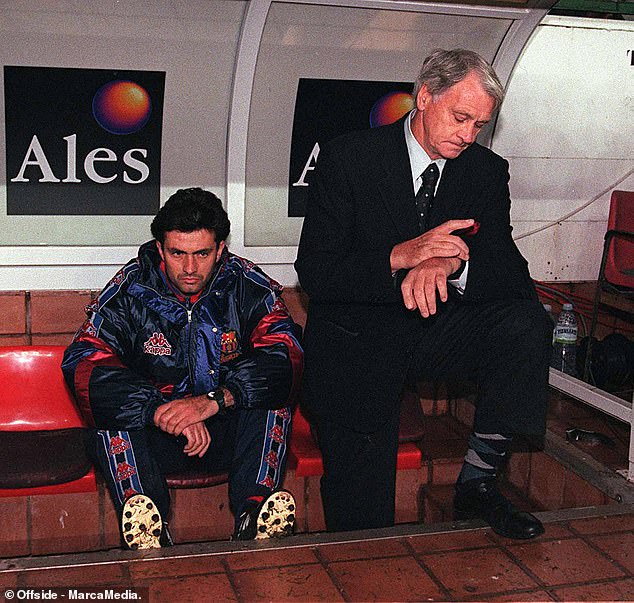 Mourinho worked at Barcelona alongside Bobby Robson (right) and later, Louis van Gaal