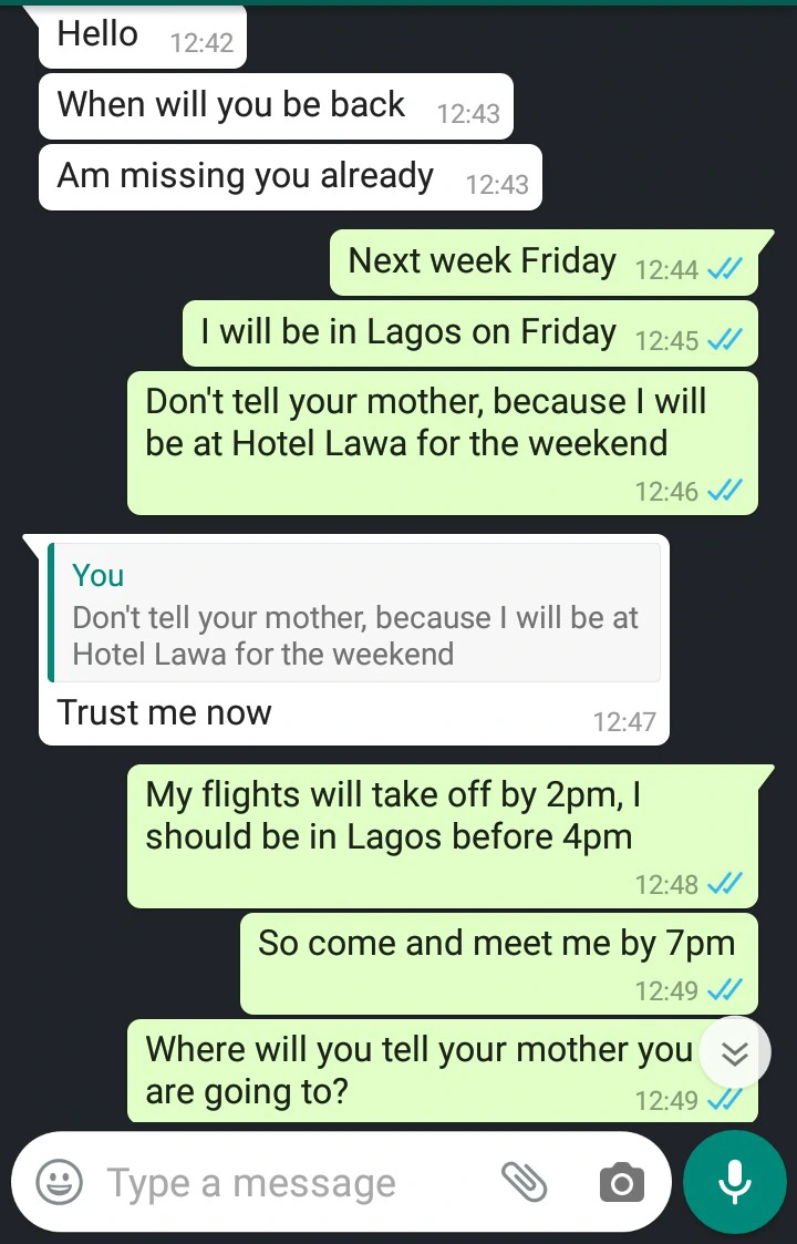 Chats of a lady who sleeps with her stepfather and nearly died from abortion leaks online (screenshots)