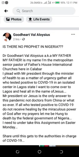 If all Coronavirus patients are not healed after my prayer hang me - Prophet dares FG 1