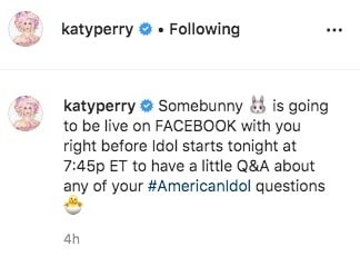  She used the photo to announce she'd be going live later Easter night for a Q&A session with fans