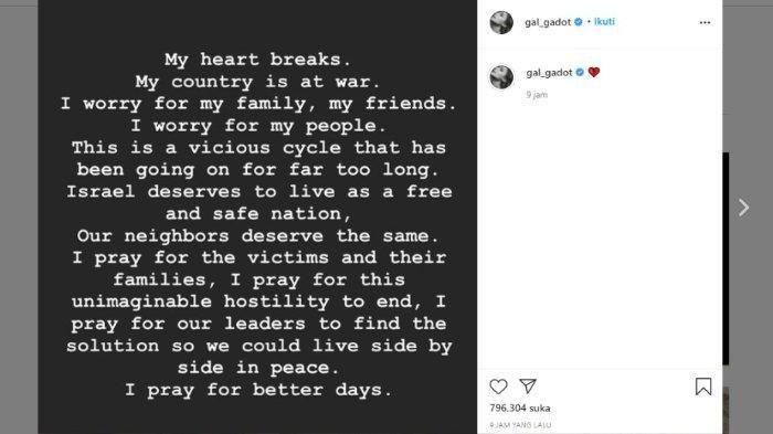 Gal Gadot merilis pernyataan tentang kekerasan baru-baru ini antara Israel dan Palestina yang menuai reaksi dari penggemar.