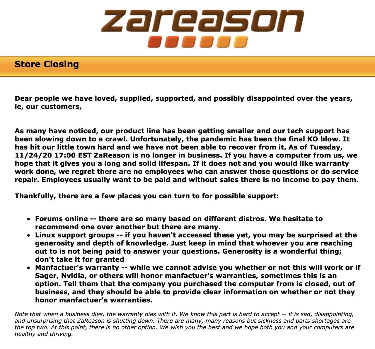 Linux Hardware Vendor Zareason Has Officially Closed Up Shop Opera News