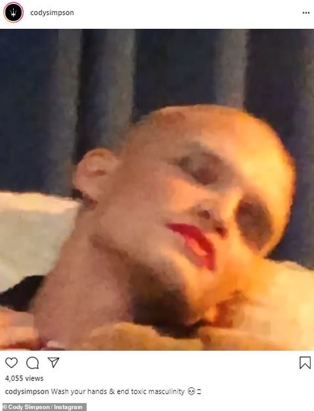 'Wash your hands & end toxic masculinity': Cody Simpson posted a video to his Instagram in which he's seen in full makeup and listening to a French-language song