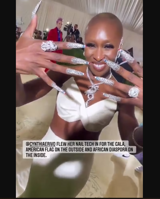 British-Nigerian actress, Cynthia Erivo reveals she flew her nail tech to perfect her striking looks for 2021 Met Gala (photos)