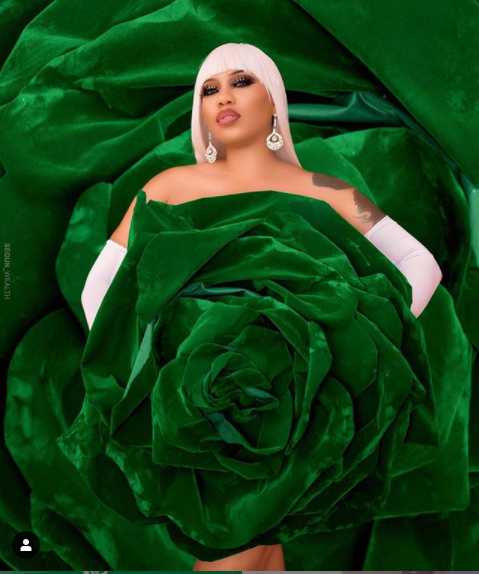 Toyin Lawani barely covers her naked body with a giant green flower to celebrate Nigeria