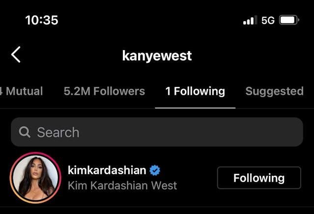 Kim Kardashian is the only one Kanye West follows on Instagram