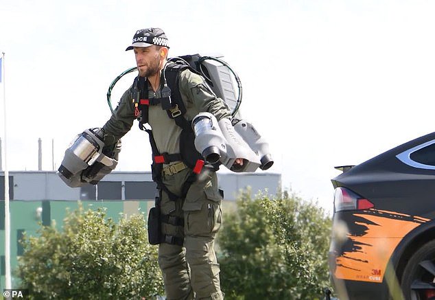 It's the flying squad! Police test 1,000 horse power jet suit to chase down 'suspect' across Porton Down research centre - Opera News