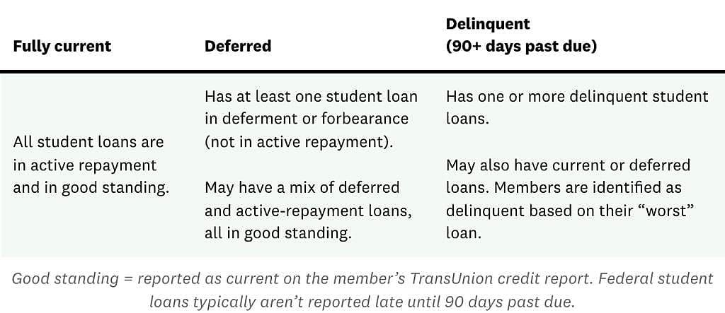 An infographic showing data on the population segments of student loan borrowers.