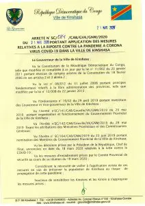 RDC : Coronavirus, Gentiny signe un arrêté sur les contreventions à payer en cas de non respect de mesures!