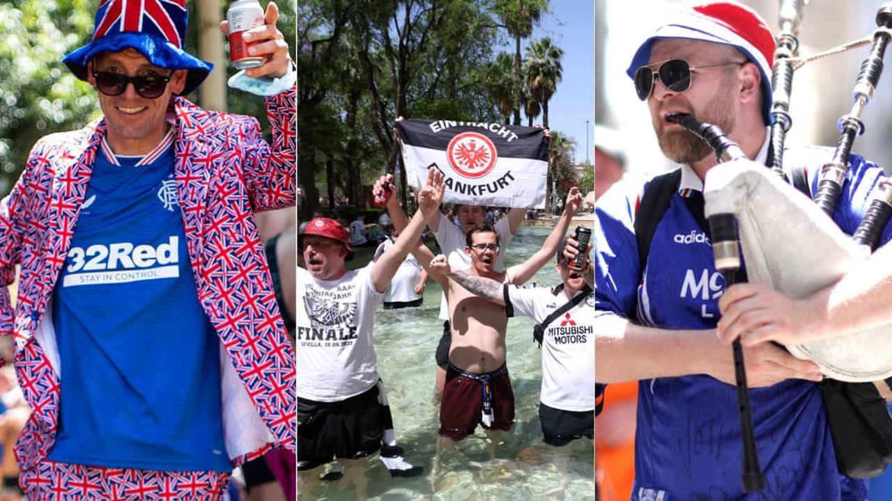 Massen, Wasser, Dudelsack: Rangers- und Eintracht-Fans säumen die Straßen