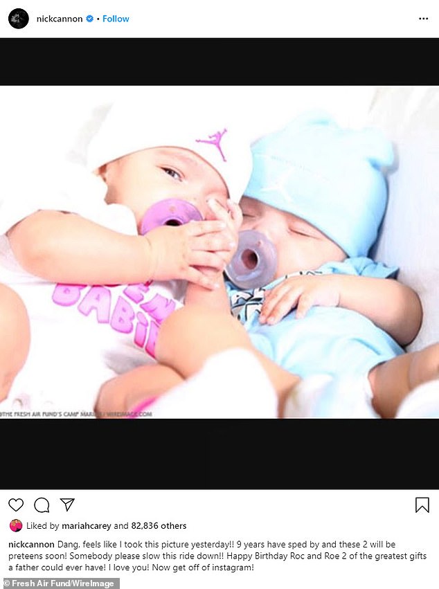 'These 2 will be preteens soon!' Roc and Roe's father Nick Cannon - whom Mariah divorced in 2016 - shared a baby snap calling the siblings 'the greatest gifts a father could ever have'