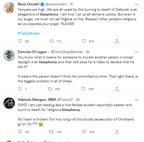  Nigerians react to the lynching of Shehu Shagari College of Education female student in Sokoto over alleged blasphemy