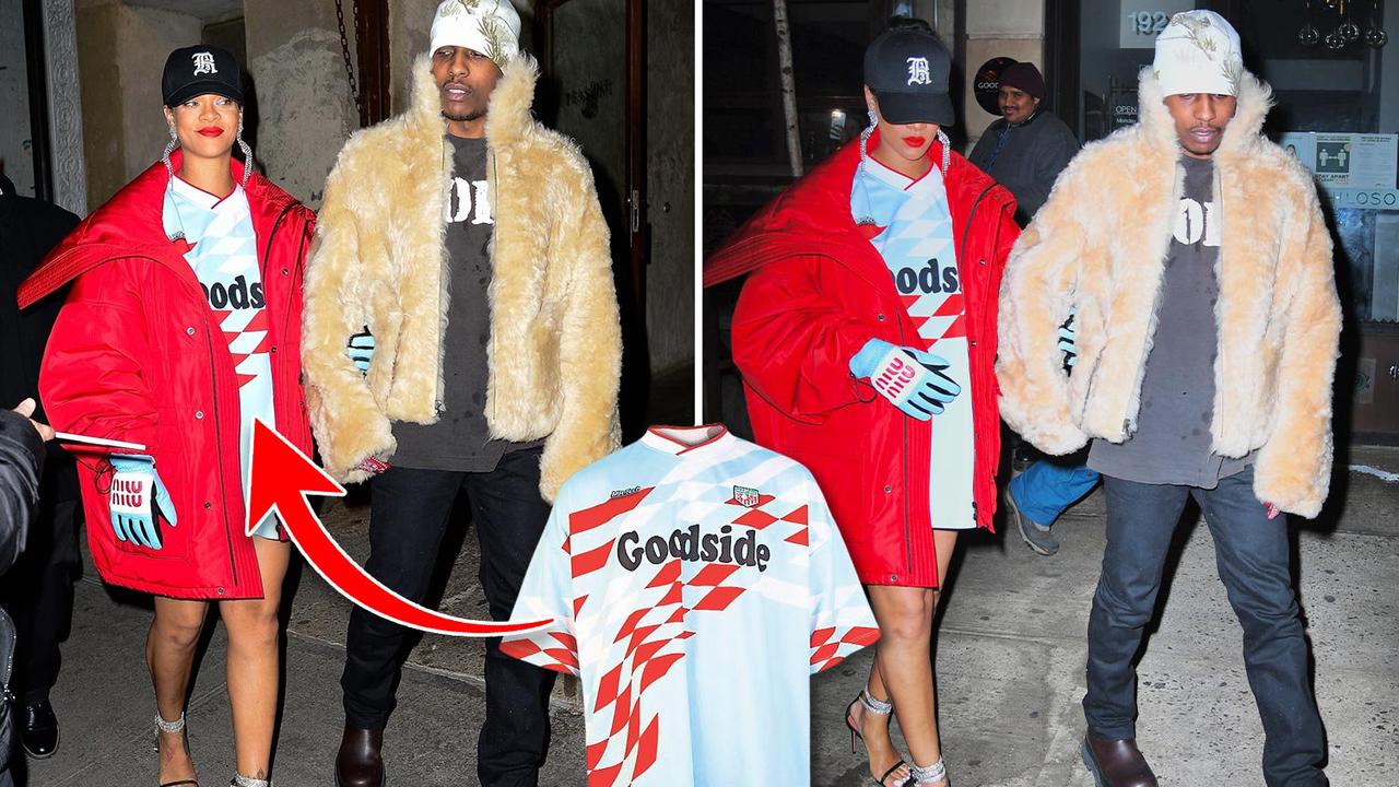 Rihanna stuns in football shirt during date night with boyfriend ASAP Rocky