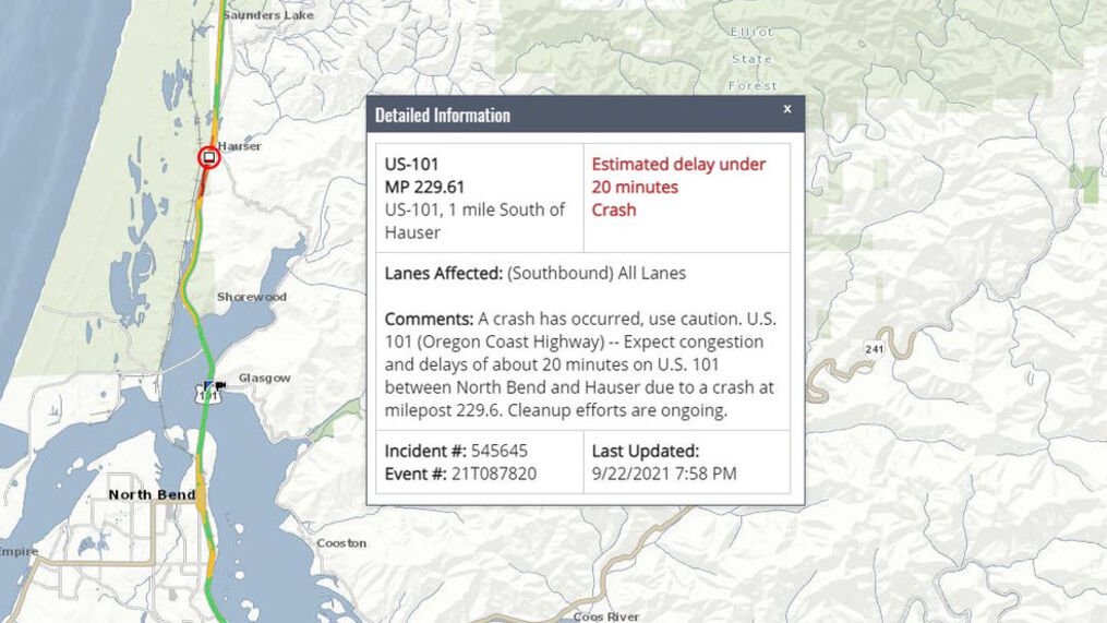 Highway 101 Milepost Map Traffic Delays On Hwy 101 Between North Bend And Hauser Due To Crash -  Opera News