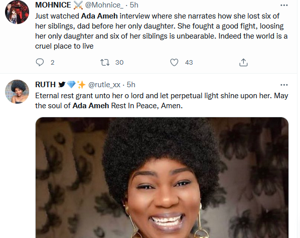 Nigerians express shock over news of Nollywood actress, Ada Ameh