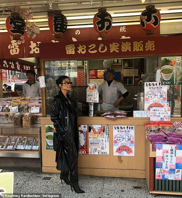 Chic: Kourtney's looks, however appeared to have remained more timeless than Kim's, as her throwbacks included two all-black ensembles