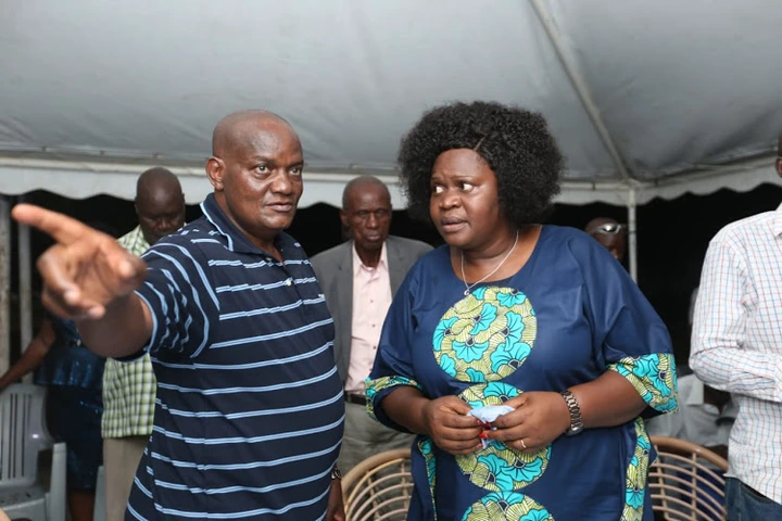 Kochia Welfare Association chairman Benard Nyobange and Homa Bay Woman Representative Gladys Wanga at Mombasa Sports Club on Sunday.