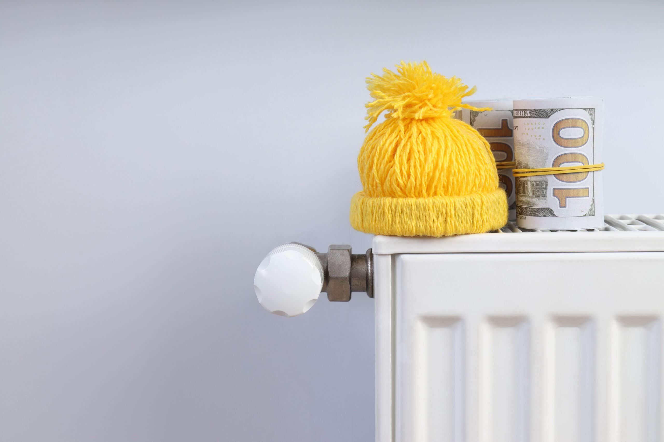 Concept of high costs of heating, space for text