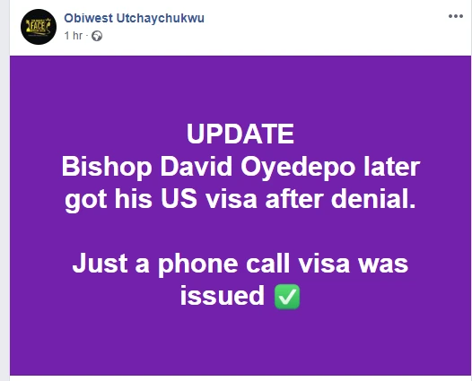 Bishop Oyedepo offered US Visa he was initially denied after phone call lindaikejisblog 1